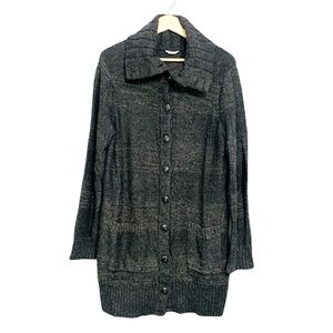 Fossil Gray Longer Line Chunky Cardigan Sweater Silver Metallic Threading Large